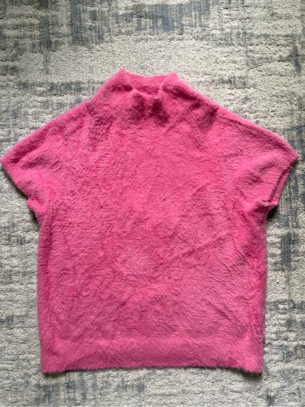Worn Once Anthropologie Maeve Fuzzy Short-Sleeve Mock Neck Sweater in Hot Pink